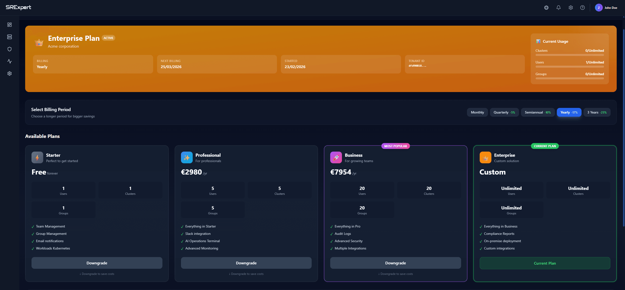 Upgrade and Downgrade Plans
